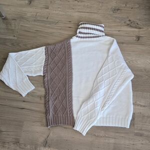 Two-Tone Turtleneck Sweater and Skirt Set